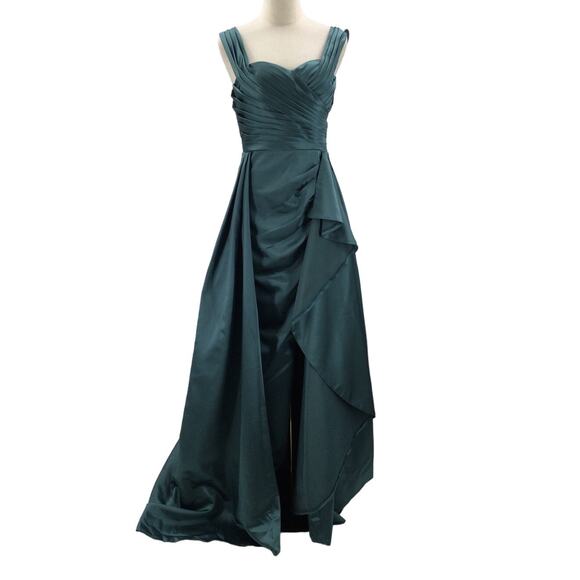 FORMAL GOWN  SZ 4 S teal green corset lace up draped maxi prom dress new B90 - Picture 1 of 8
